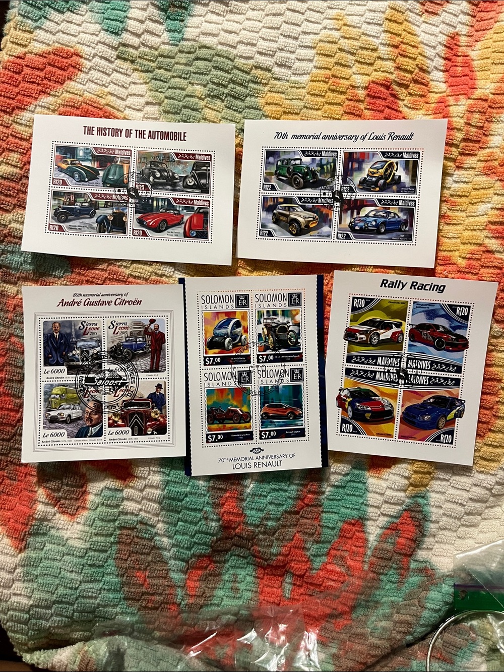 Solomon Islands Multicolor Collectible Stamp Sheets - Vintage Auto Set
